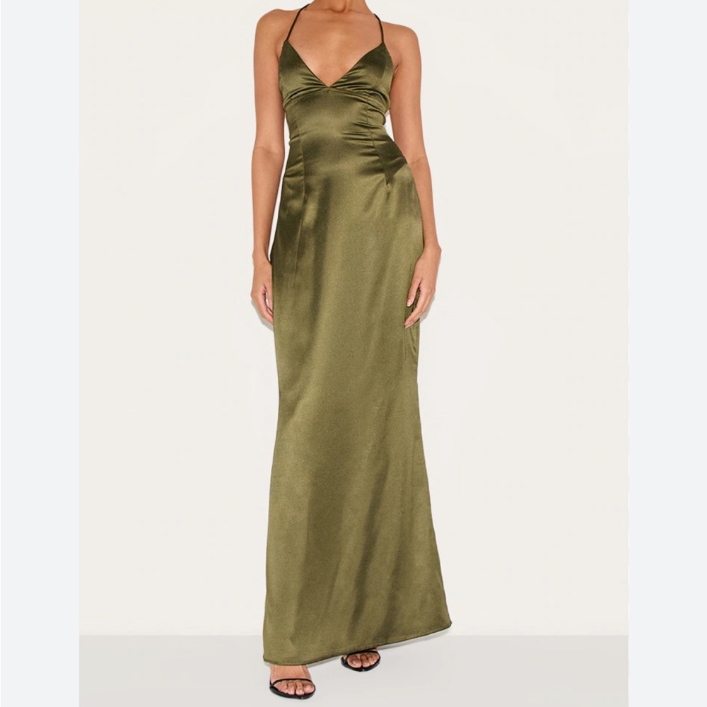Pretty little thing Elegant Olive Green Satin Gown